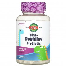Пробиотики Дино-дофилус для детей, Dino-Dophilus, KAL, вкус черная вишня, 60 жевательных таблеток