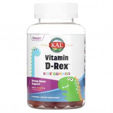 Витамин D для детей, Kids Vitamin D-Rex Gummies, KAL, персик, манго и клубника, 60 жевательных конфет