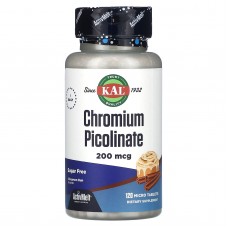 Пиколинат хрома со вкусом булочки с корицей, Chromium Picolinate, KAL, без сахара, 200 мкг, 120 микротаблеток