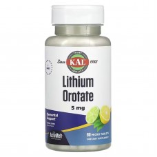 Оротат лития, Lithium Orotate, KAL, 5 мг, со вкусом лимона и лайма, 90 вегетарианских микро-таблеток