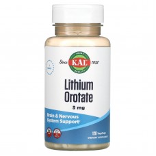 Литий, Lithium Orotate, KAL, 5 мг, 120 капсул