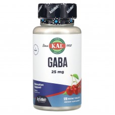 ГАМК (гамма-аминомасляная кислота), GABA, KAL, вишня, 25 мг, 120 таблеток