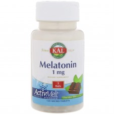 Мелатонин, Melatonin, KAL, вкус шоколада и мяты, 1 мг, 120 таблеток