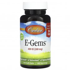 Витамин Е, E-Gems, Carlson, 268 мг (400 МЕ), 140 гелевых капсул