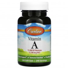 Витамин А, Vitamin A, Carlson, 15000 МЕ, 240 гелевых капсул