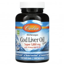 Рыбий жир из печени трески, Cod Liver Oil, Carlson, норвежский, 1000 мг, 100 капсул