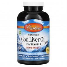 Рыбий жир из печени трески, Cod Liver Oil Gems, Carlson, лимон, с низким содержанием витамина А,, 300 капсул