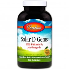 Рыбий жир, витамин D, Solar D Gems, Carlson, вкус лимона, 2000 МЕ, 360 гелевых капсул