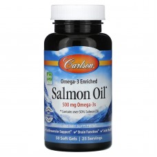 Масло лосося, Омега-3, Omega-3 Enriched Salmon Oil, Carlson, норвежское, 250 мг, 50 гелевых капсул