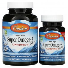 Рыбий жир, Super Omega·3, Carlson, из дикой природы, 600 мг, 100+30 капсул
