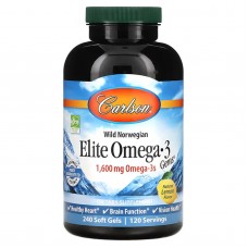 Омега-3, Elite Omega-3, Carlson, вкус лимона, 1600 мг, 240 гелевых капсул (800 мг на 1 капсулу)