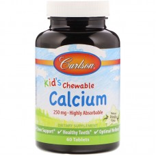 Жевательный кальций для детей, Chewable Calcium, Carlson, ваниль, 250 мг, 60 таблеток