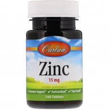 Цинк, Zinc, Carlson, 15 мг, 100 таб.