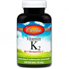 Витамин К-2 (менахинон), Vitamin K2 MK-7, Carlson, 45 мкг, 180 гелевых капсул