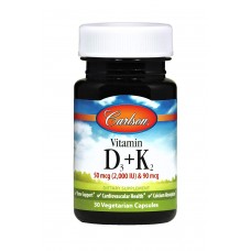 Витамин D3 и К2, Vitamin D3 + K2, Carlson, 30 капсул