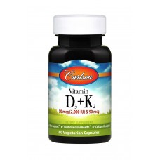 Витамин D3 и К2, Vitamin D3 + K2, Carlson, 60 капсул