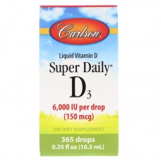 Витамин D3, Vitamin D3, Carlson, 6,000 МЕ, 10.3 мл