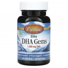 Докозагексаеновая кислота (ДГК), Elite DHA Gems, Carlson, 1000 мг, 30 гелевых капсул