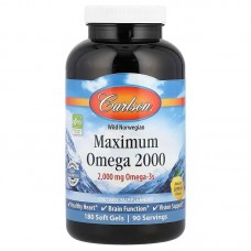 Максимальная Омега, Maximum Omega, Carlson, Wild Norwegian, натуральный лимон, 2000 мг, 180 мягких гелей (1000 мг на 1 капсулу)