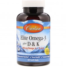 Омега 3 + витамин D3 и витамин К, Omega-3 Plus D & K, Carlson, 60 гелевых капсул