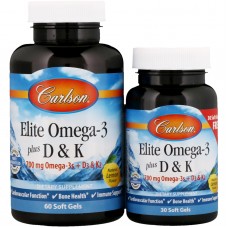 Омега 3 + витамин D3 и витамин К, Omega-3 Plus D & K, Carlson, 60+30 гелевых капсул