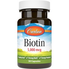 Биотин, Biotin, Carlson, 5 мг, 50 капсул