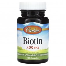 Биотин, Biotin, Carlson, 5000 мкг, 100 капсул
