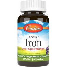 Железо, натуральный виноградный вкус, Chewable Iron, Carlson, 27 мг, 60 таблеток