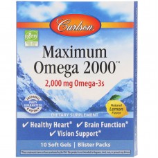 Омега с натуральным вкусом лимона, Maximum Omega Minis, Carlson, 2000 мг, 10 упаковок по 10 гелевых капсул в каждой