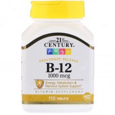 Витамин В12 + кальций, Vitamin B-12, 21st Century, 1000 мкг, 110 таб.