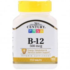 Витамин В12 + кальций, Vitamin B-12, 21st Century, 500 мкг, 110 таб.