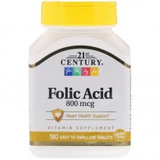 Фолиевая кислота, Folic Acid, 21st Century, 800 мкг, 180 таблеток