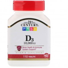 Витамин D3, Vitamin D3, 21st Century, 10 000 МЕ, 110 таблеток