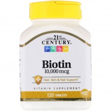 Биотин, Biotin, 21st Century, 10 000 мкг, 120 таб.