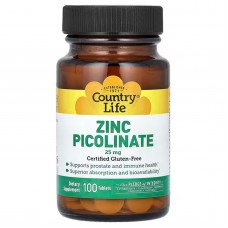 Цинк пиколинат, Zinc Picolinate, Country Life, 25 мг, 100 таблеток
