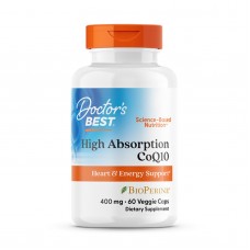 Коэнзим Q10, High Absorption CoQ10, Doctor's Best, биоперин, 400 мг, 60 веганских капсул