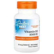Витамин D3, Vitamin D3, Doctor's Best, 25 мкг (1000 МЕ), 180 гелевых капсул