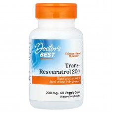 Ресвератрол, Trans-Resveratrol, Doctor's Best, 200 мг, 60 вегетарианских капсул