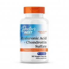 Гиалуроновая кислота и хондроитинсульфат, Hyaluronic Acid + Chondroitin Sulfate with BioCell Collagen, Doctor's Best, с коллагеном BioCell, 180 вегетарианских капсул