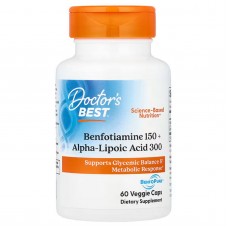 Альфа-липоевая кислота + Бенфотиамин, Alpha-Lipoic Acid + Benfotiamine, Doctor's Best, 300/150 мг, 60 вегетарианских капсул