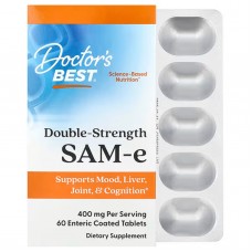 Аденозилметионин, SAM-e (S-Adenosyl-L-Methionine), Doctor's Best, 400 мг, 60 вегетарианских таблеток в кишечнорастворимой оболочке