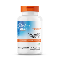Витамин D3, Vitamin D3, Doctor's Best, веган, 62,5 мкг (2500 МЕ), 60 веганских капсул