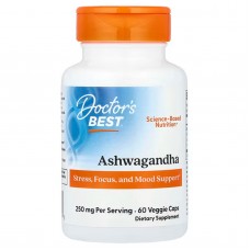 Ашваганда, Ashwagandha, Doctor's Best, 250 мг, 60 веганских капсул (125 мг в капсуле)