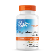 Коэнзим Q10, High Absorption CoQ10 with BioPerine, Doctor's Best, биоперин, с высокой степенью усвоения, 200 мг, 180 веганских капсул