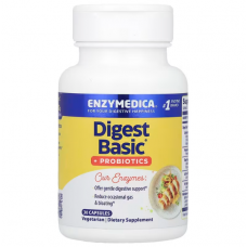 Ферменты и пробиотики, Digest Basic + Probiotics, Enzymedica, 30 капсул