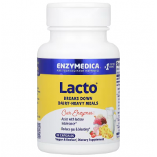 Ферменты для переваривания лактозы, Lacto, Enzymedica, современная формула для переваривания молока, 30 капсул