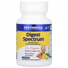 Ферменты от пищевой непереносимости, Digest Spectrum, Enzymedica, для веганов, 30 капсул