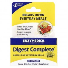 Энзимы полная формула, Digest Complete, Enzymedica, Digest, эффективно расщепляет углеводы, жиры, клетчатку и белки, 30 капсул