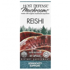 Рейши, Reishi, Host Defense, Mushrooms, для поддержки долголетия, 60 вегетарианских капсул