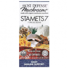 Поддержка иммунитета, Immune Support STAMETS 7, Host Defense, ежедневная, смесь из 7 видов грибов, 60 вегетарианских капсул